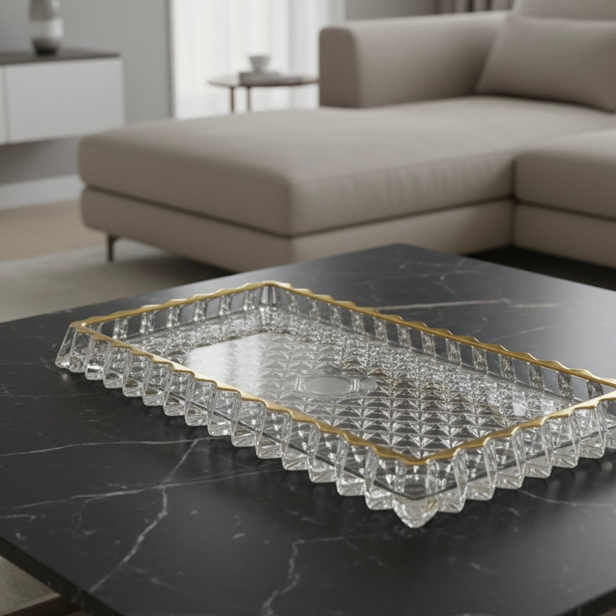 Mawaeen Luxury Glass Cake Plate – Golden Rim - Mawaeen