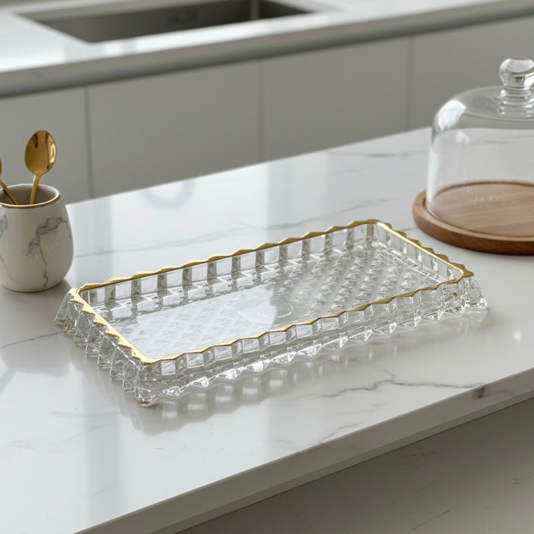 Mawaeen Luxury Glass Cake Plate – Golden Rim - Mawaeen