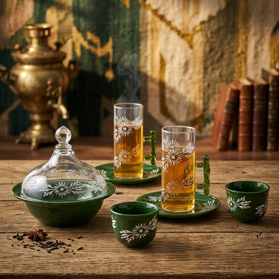 Tea & Coffee Serving Set Green – 19 Pieces - Mawaeen