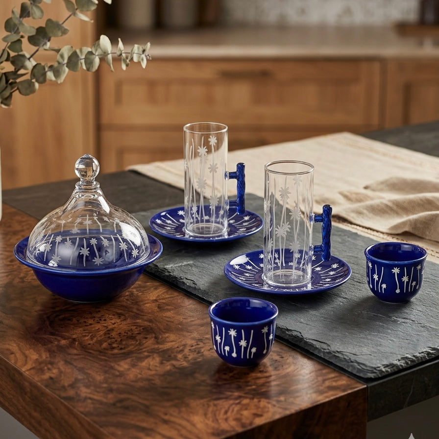 Tea & Coffee Serving Set Blue– 19 Pieces - Mawaeen