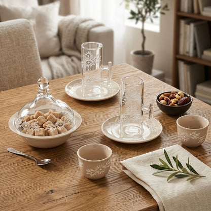 Tea & Coffee Serving Set Beige – 19 Pieces - Mawaeen