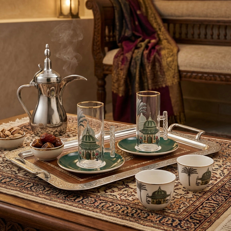 Tea & Coffee Serving Set Green – 18 Pieces - Mawaeen