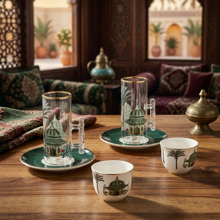 Tea & Coffee Serving Set Green – 18 Pieces - Mawaeen