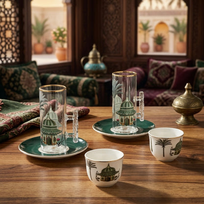 Tea & Coffee Serving Set Green – 18 Pieces - Mawaeen