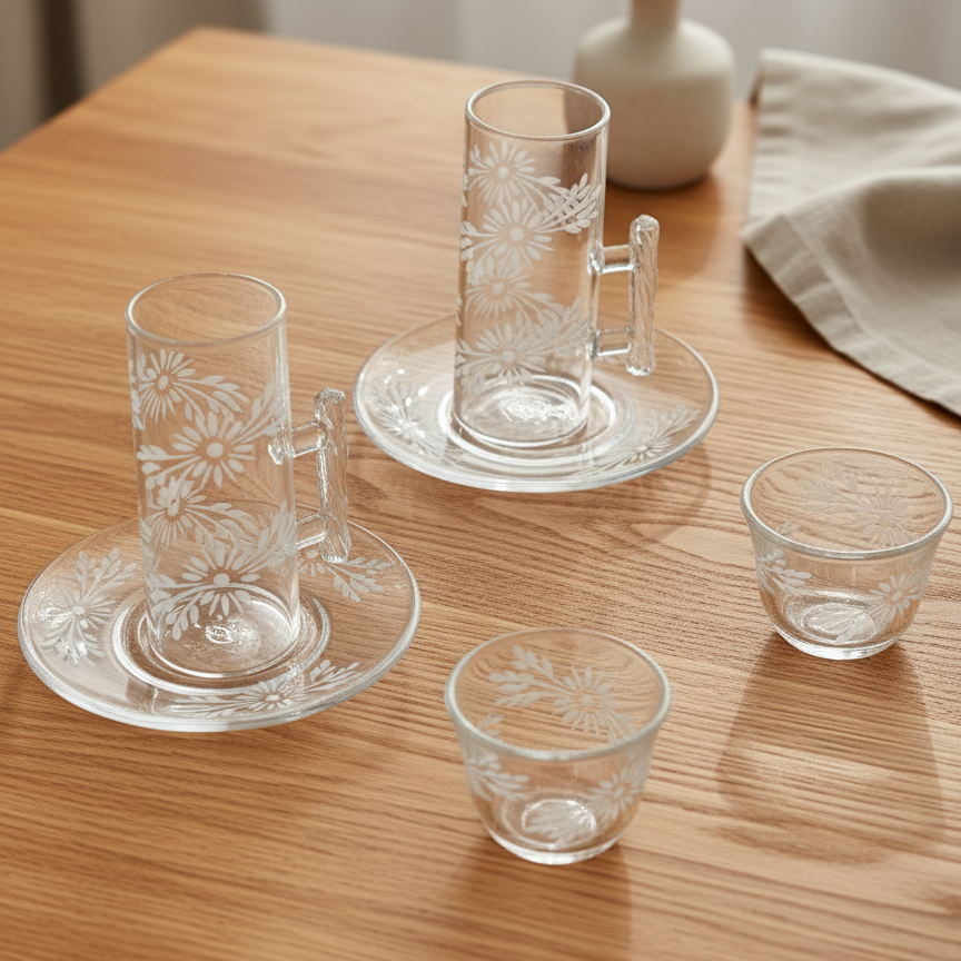 Tea & Coffee Serving Set Clear – 18 Pieces - Mawaeen