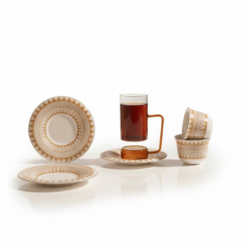 Tea & Coffee Serving Set W/Gold – 18 Pieces - Mawaeen