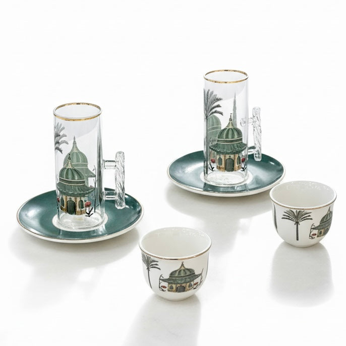 Tea & Coffee Serving Set Green – 18 Pieces - Mawaeen