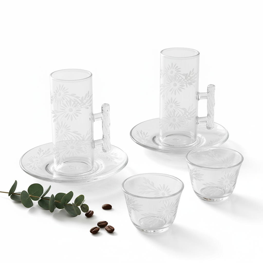 Tea & Coffee Serving Set Clear – 18 Pieces - Mawaeen