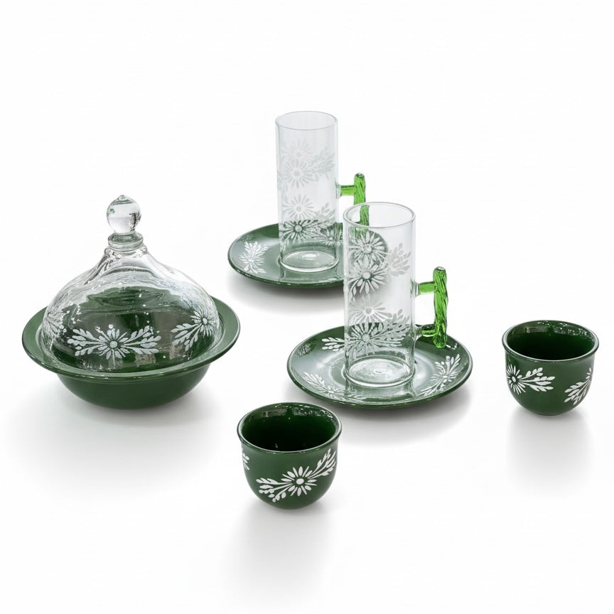 Tea & Coffee Serving Set Green – 19 Pieces - Mawaeen