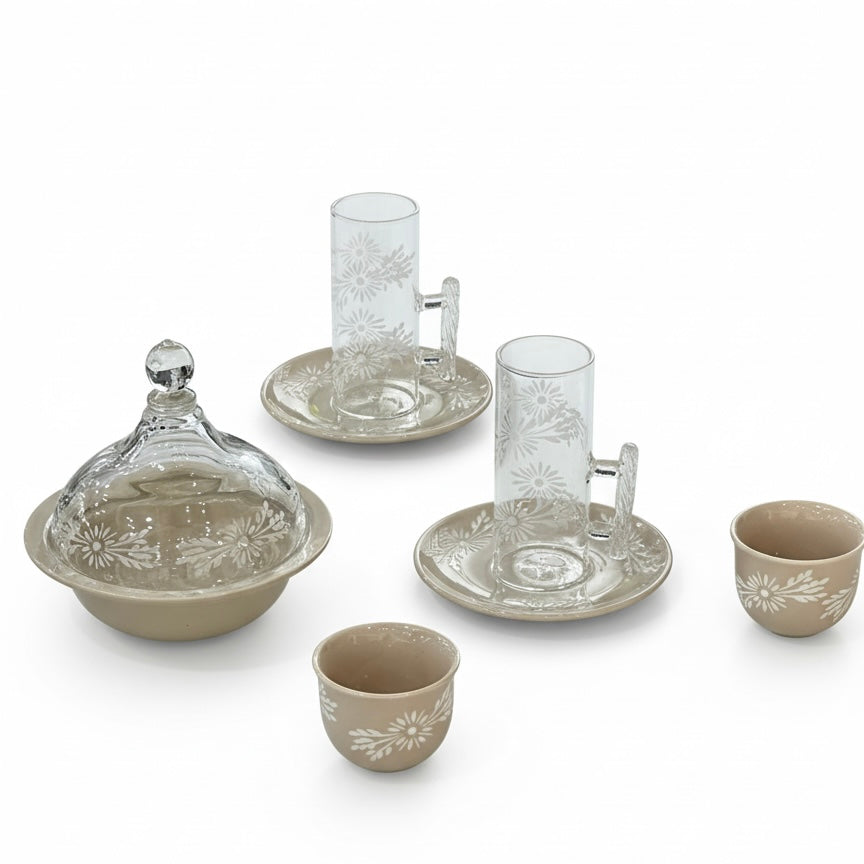 Tea & Coffee Serving Set Beige – 19 Pieces - Mawaeen