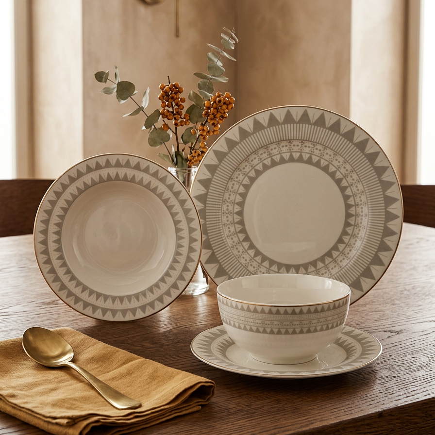 Dinnerware Set W/Silver – 24 Pieces (Service for 6) - Mawaeen