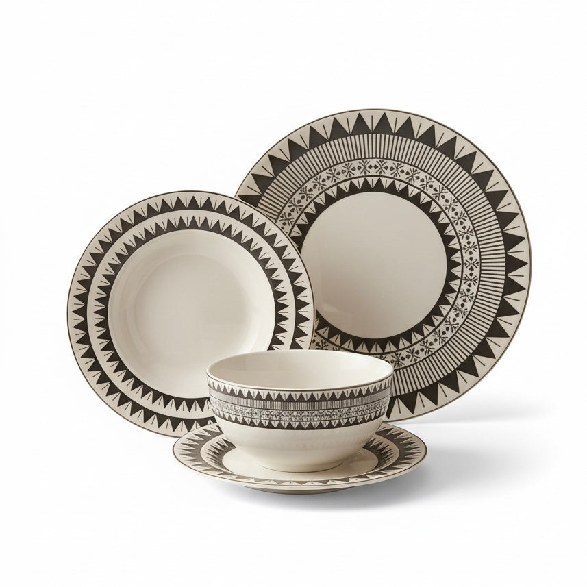 Dinnerware Set W/Black – 24 Pieces (Service for 6) - Mawaeen