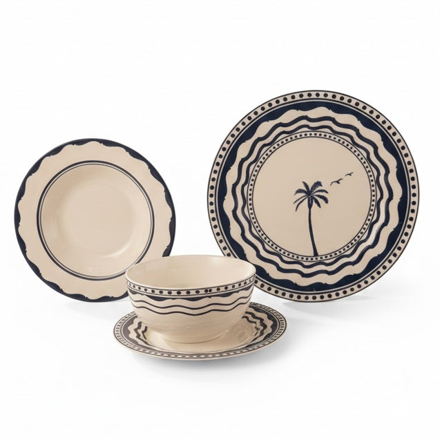 Dinnerware Set W/Blue – 24 Pieces (Service for 6) - Mawaeen