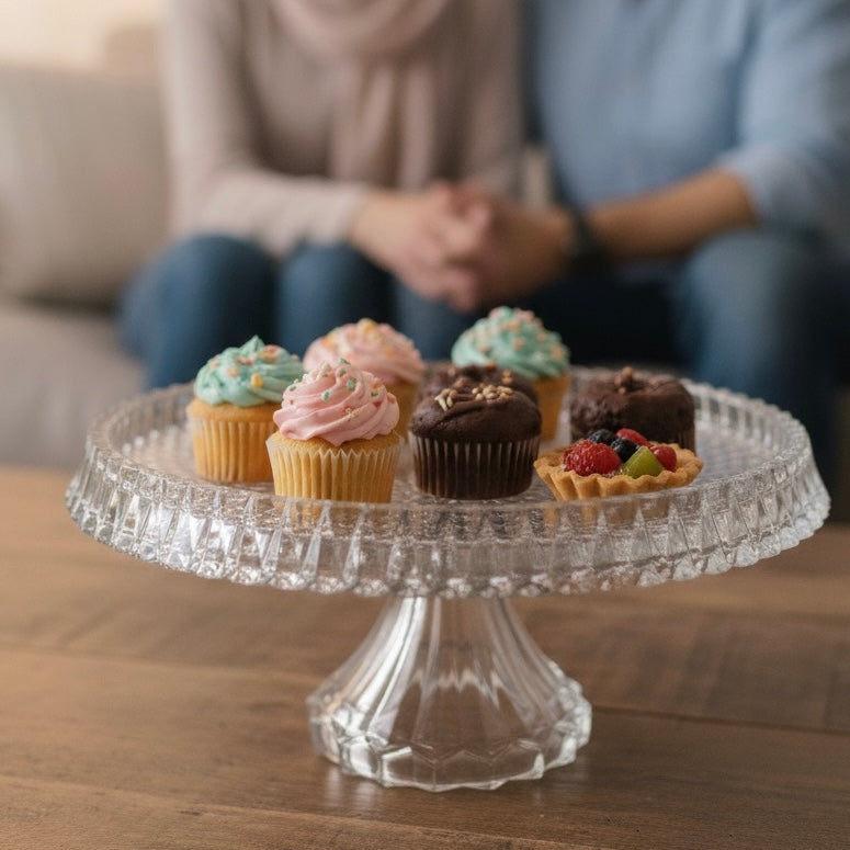 Mawaeen Round Luxury Glass Cake Stand Clear (L) - Mawaeen