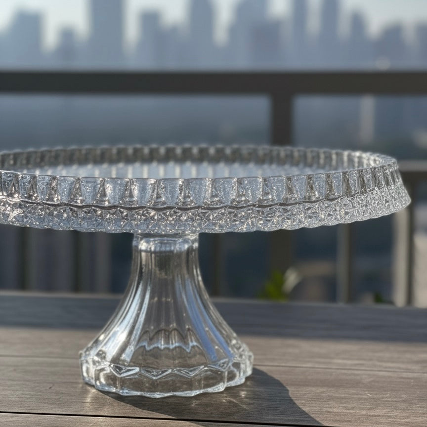 Mawaeen Round Luxury Glass Cake Stand Clear (L) - Mawaeen