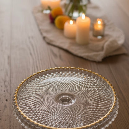 Mawaeen Round Luxury Glass Cake Stand with Golden Rim (L) - Mawaeen