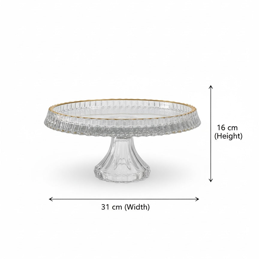 Mawaeen Round Luxury Glass Cake Stand with Golden Rim (L) - Mawaeen