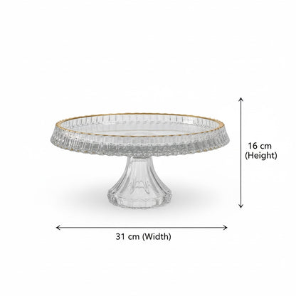 Mawaeen Round Luxury Glass Cake Stand with Golden Rim (L) - Mawaeen