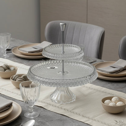 Mawaeen 2-Tier Round Luxury Glass Stand Clear