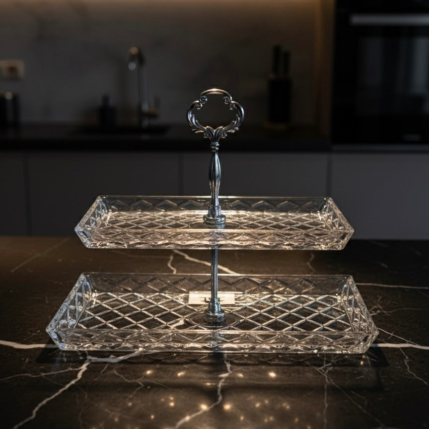 Mawaeen 2-Tier Luxury Glass Candy Plate – Elegant Serving Display - Mawaeen