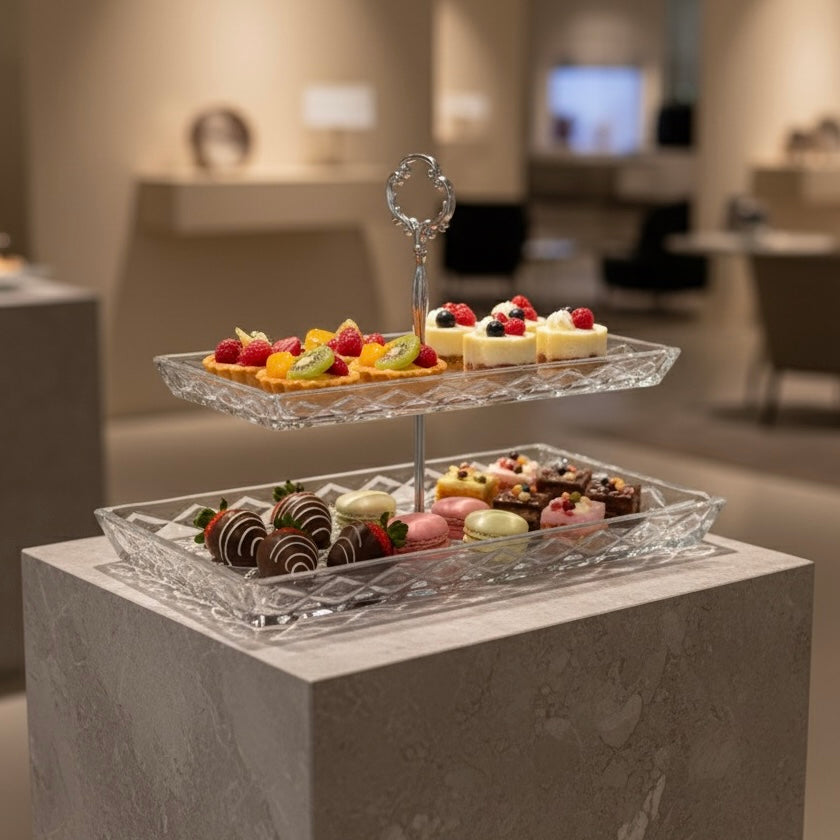 Mawaeen 2-Tier Luxury Glass Candy Plate – Elegant Serving Display - Mawaeen
