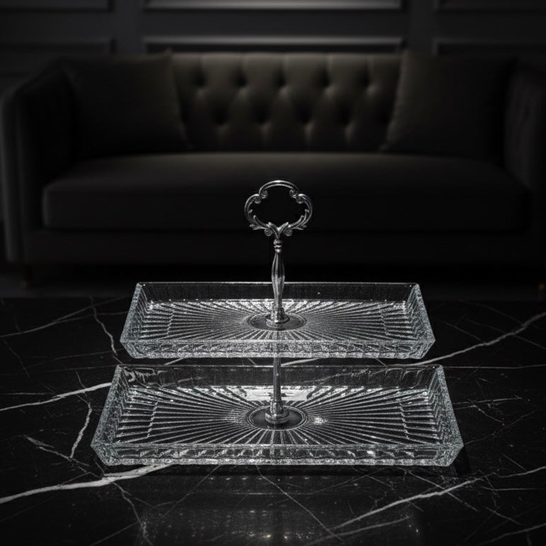 Mawaeen 2-Tier Luxury Glass Candy Plate – Elegant Serving Display