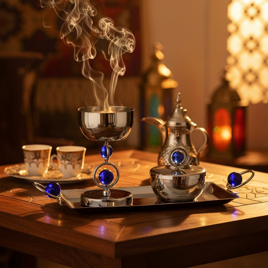 Luxury Incense Burner Gift Set in Wooden Box- B/Silver