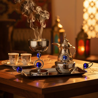 Luxury Incense Burner Gift Set in Wooden Box- B/Silver
