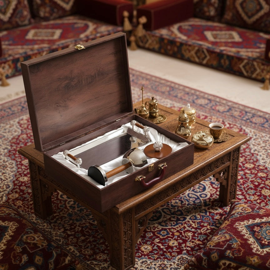 Luxury Incense Burner Gift Set in Wooden Box- W/Silver - Mawaeen