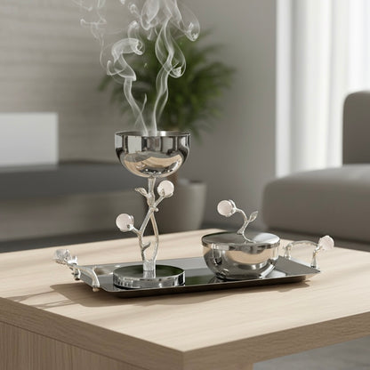 Luxury Incense Burner Gift Set in Wooden Box- P/Flower - Mawaeen