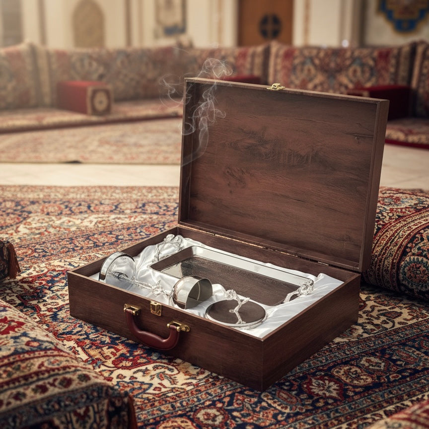 Luxury Incense Burner Gift Set in Wooden Box- P/Flower - Mawaeen