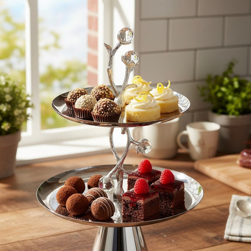 Mawaeen Luxury 2-Layer Candy Plate – Silver Floral Design - Mawaeen