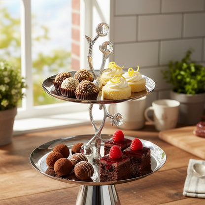 Mawaeen Luxury 2-Layer Candy Plate – Silver Floral Design - Mawaeen