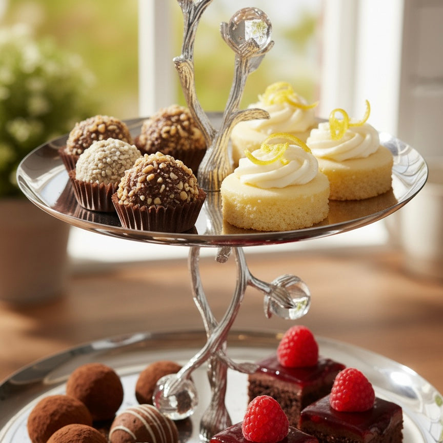 Mawaeen Luxury 2-Layer Candy Plate – Silver Floral Design - Mawaeen