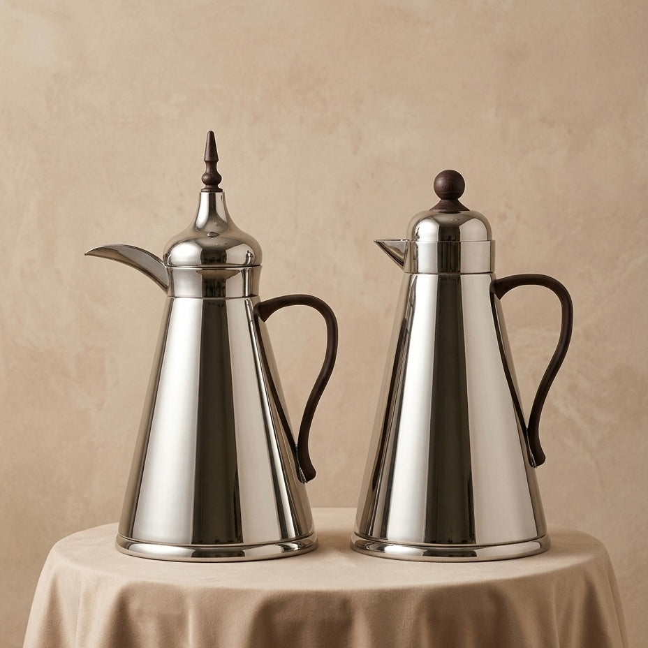 NGT 2-Piece Dallah Set Classic Design N/Wood – 1L + 1L - Mawaeen