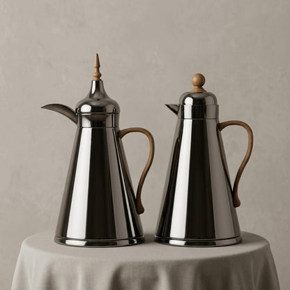 NGT 2-Piece Dallah Set Classic Design Chrome Wood – 1L + 1L - Mawaeen