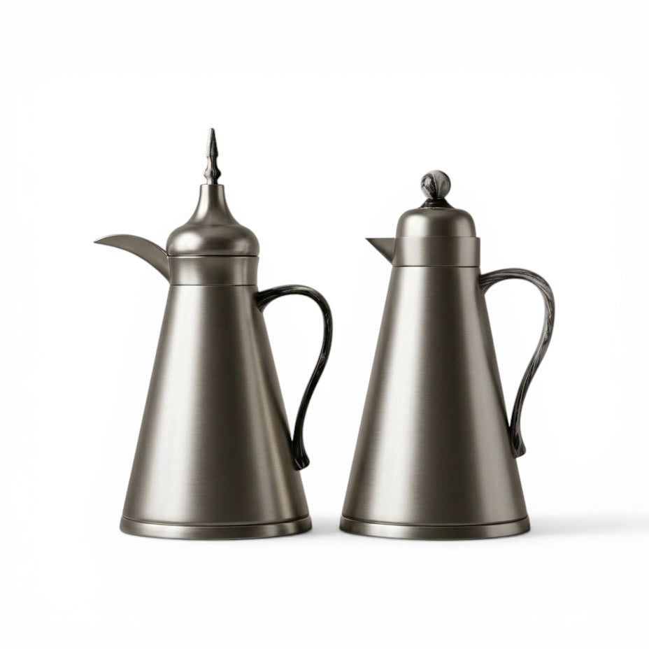 NGT 2-Piece Dallah Set Classic Design M/Silver Marble – 1L + 1L - Mawaeen