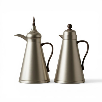 NGT 2-Piece Dallah Set Classic Design M/Silver Wood – 1L + 1L - Mawaeen