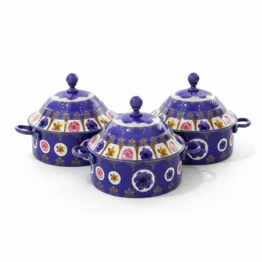 Floral Food Warmer Set Blue – 3 Pieces (2.5L, 3.5L, 5.5L) - Mawaeen
