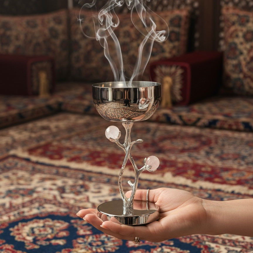 High-End Metallic Incense Burner Pink flower - Mawaeen