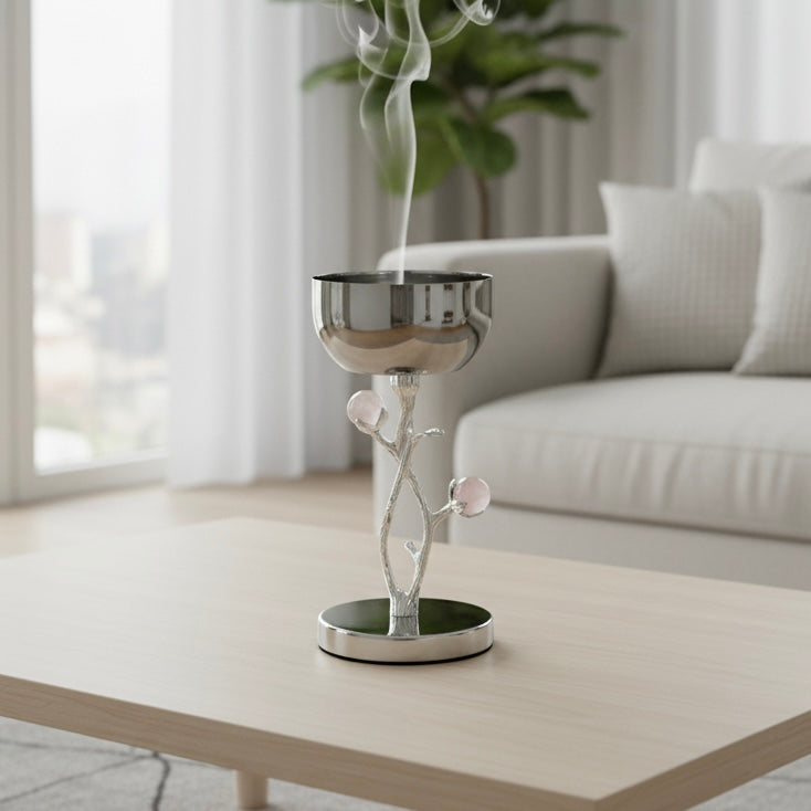 High-End Metallic Incense Burner Pink flower