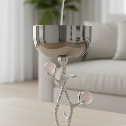 High-End Metallic Incense Burner Pink flower - Mawaeen