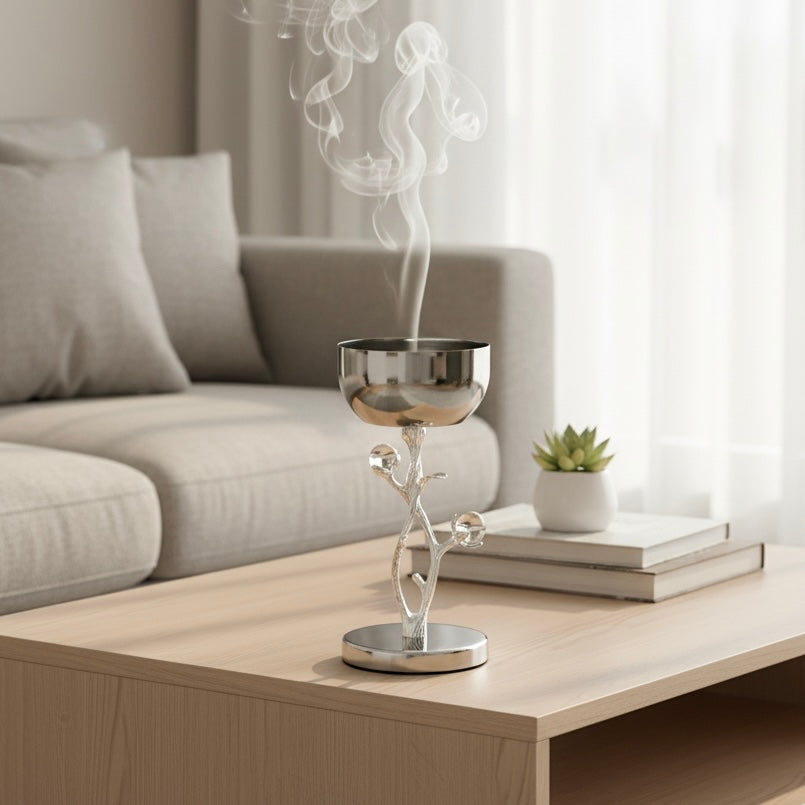High-End Metallic Incense Burner white flower - Mawaeen