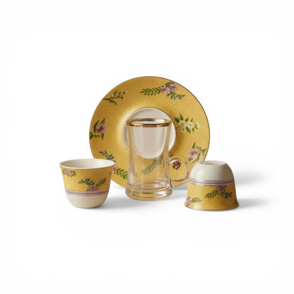 Premium 18-Piece Tea and Coffee Set - Yellow - Mawaeen