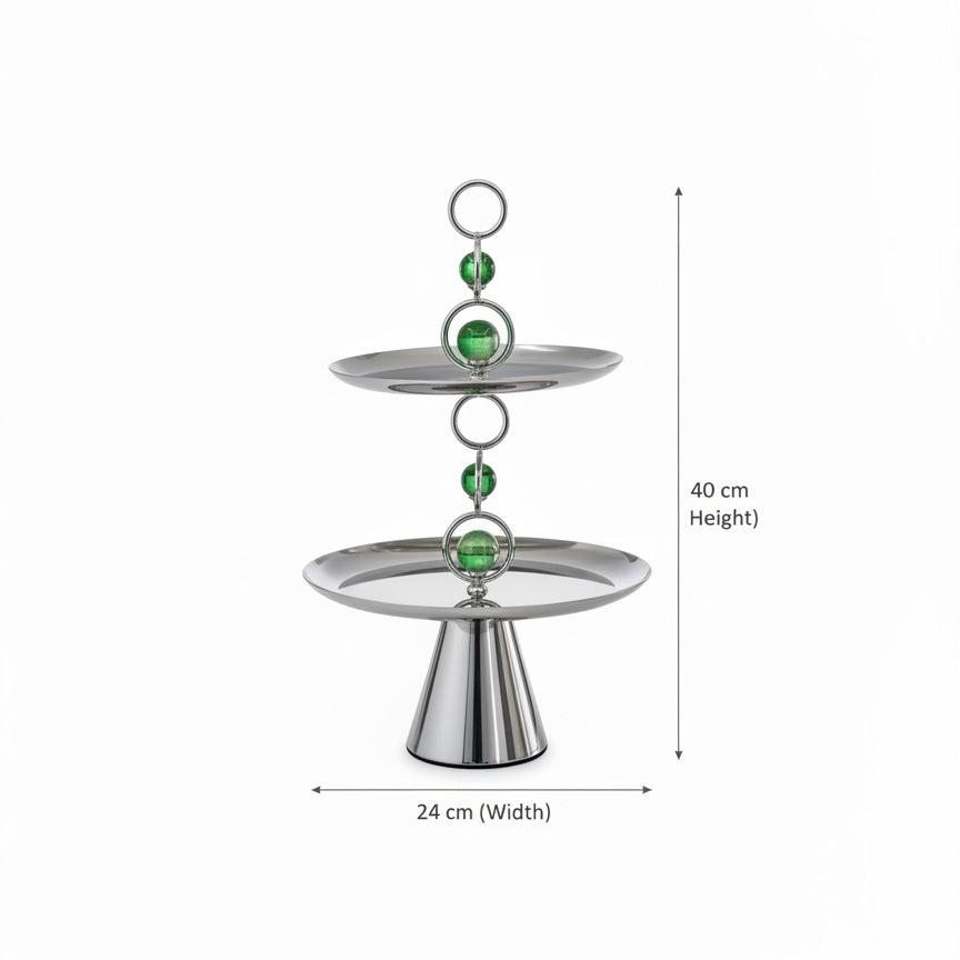 Mawaeen 2-Tier Metal Candy Stand with Crystal Accent – Silver Elegance
