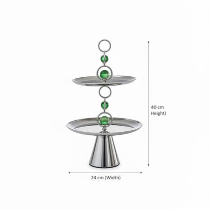Mawaeen 2-Tier Metal Candy Stand with Crystal Accent – Silver Elegance