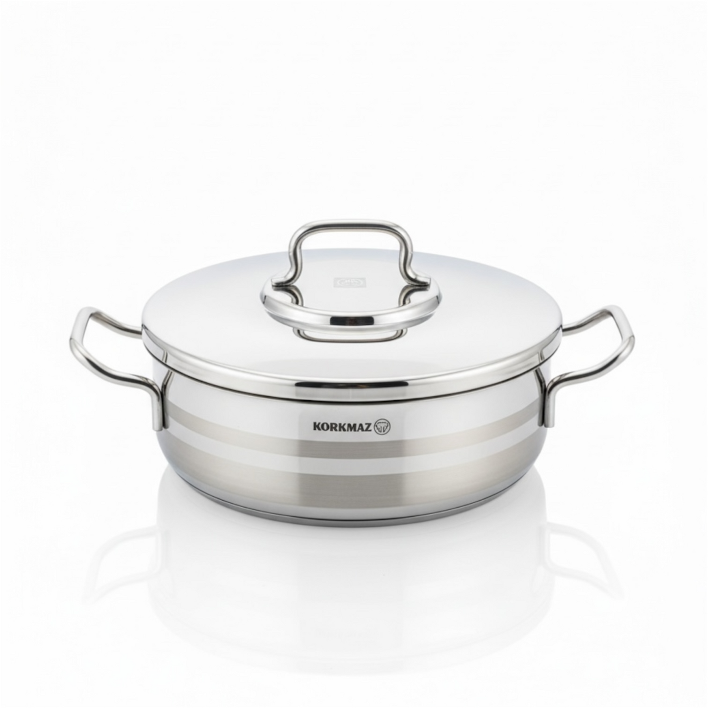 Korkmaz Stainless Steel Casserole 26×8.5 cm with Lid - Mawaeen