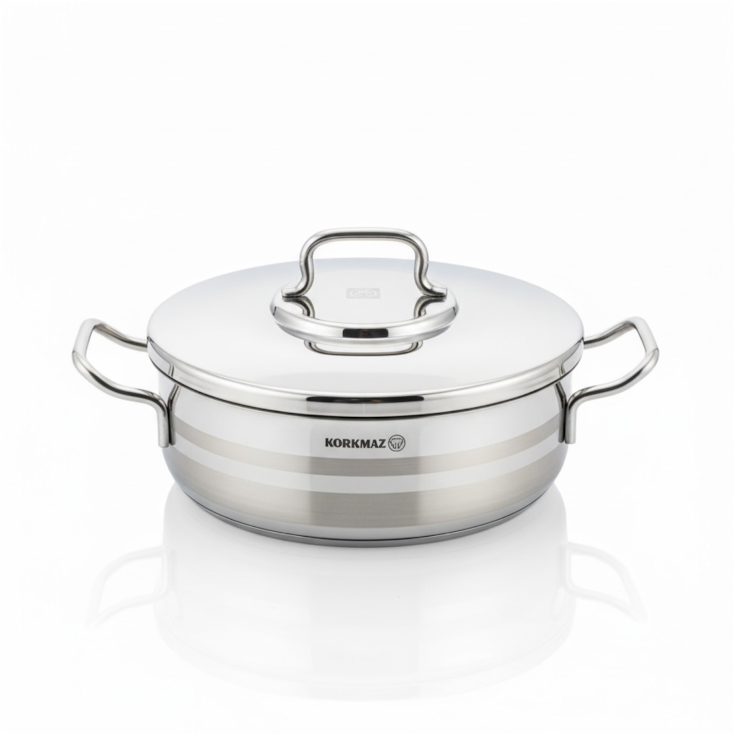 Korkmaz Stainless Steel Casserole 26×8.5 cm with Lid - Mawaeen