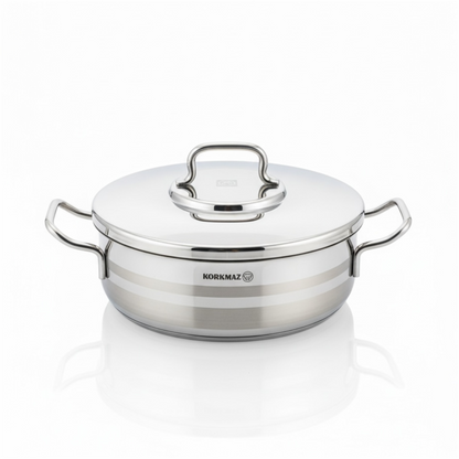 Korkmaz Stainless Steel Casserole 26×8.5 cm with Lid - Mawaeen