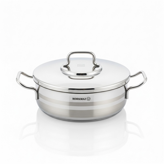 Korkmaz Stainless Steel Casserole 26×8.5 cm with Lid - Mawaeen